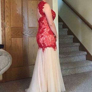 Red and tan prom dress